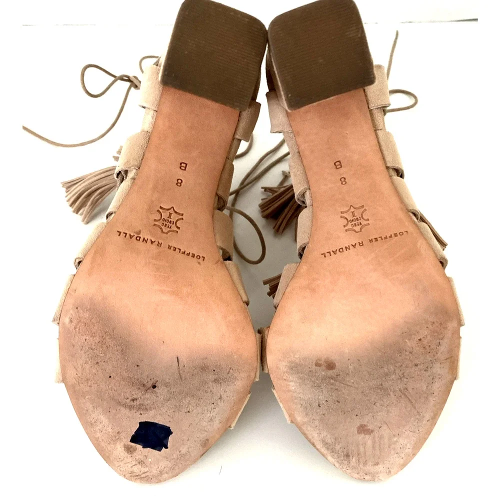 Loeffler Randall Sandal Luz Natural Tan Beige Tassel Lace Up Wraparound Open 8 B